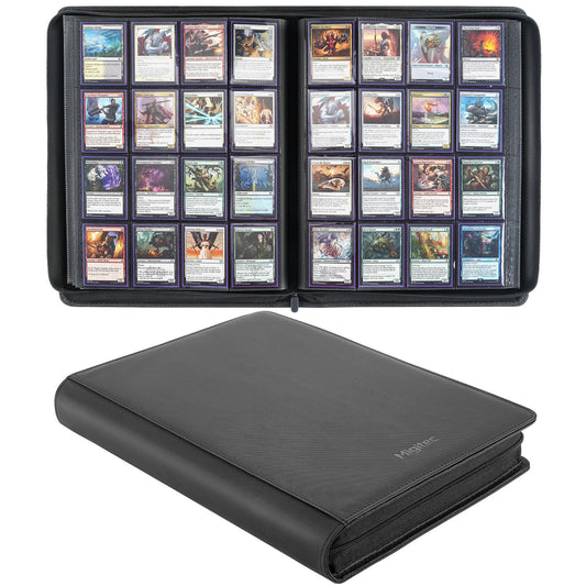 Migitec 16-pocket binder front cover shows premium waterproof PU leather for protected card storage.