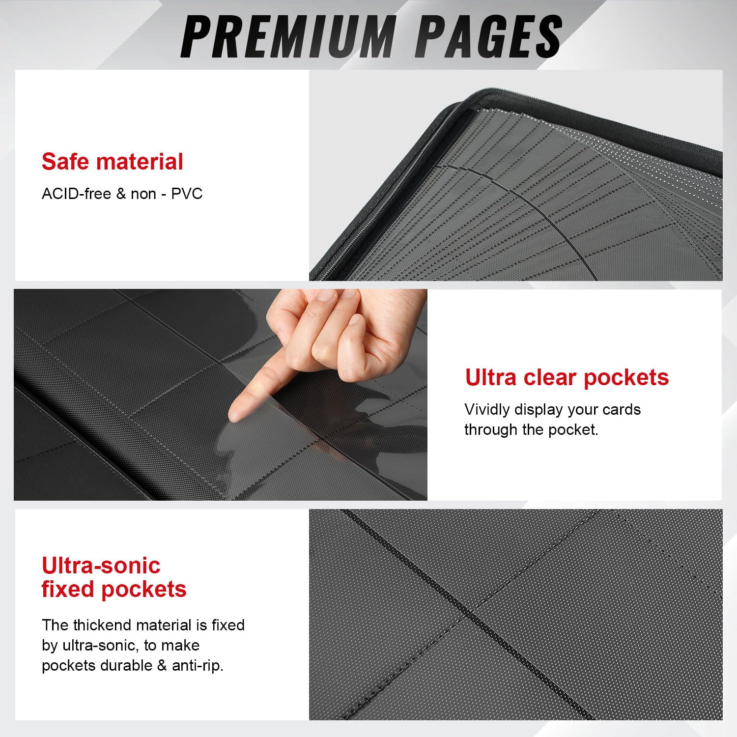 Migitec 16-pocket binder interior pages reveal colors and details with crystal-clear clarity.