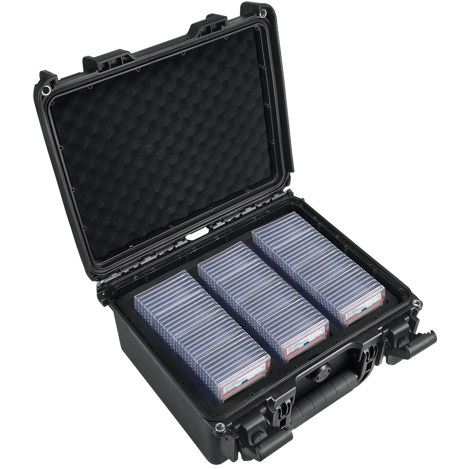 Migitec waterproof graded card storage box holds up to 102 PSA slabs securely.