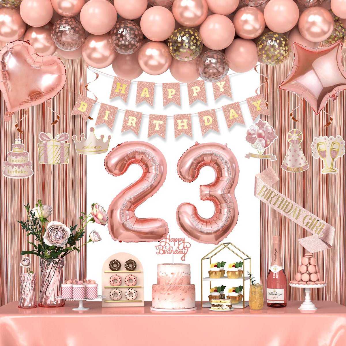 Miidenks rose gold fringe curtain for a dramatic birthday backdrop