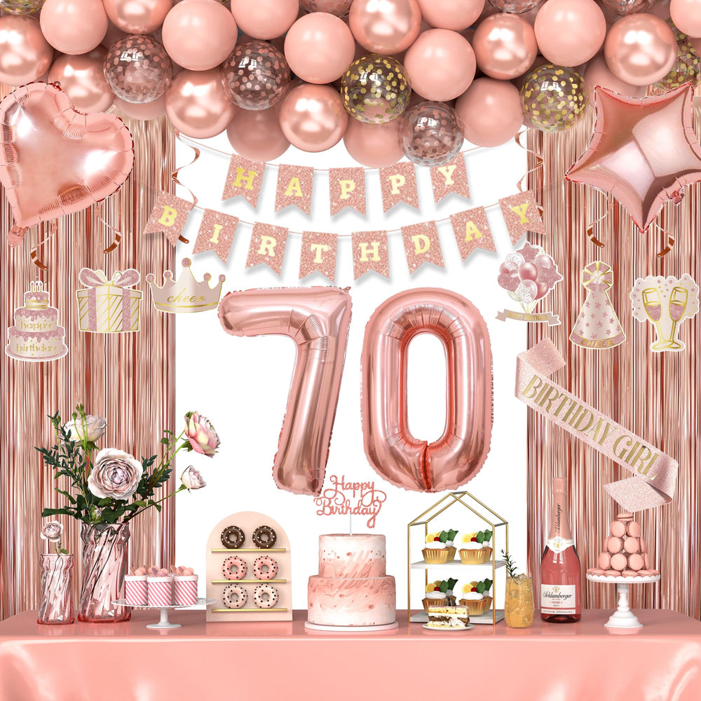Miidenks rose gold 70th banner adds a festive focal point to the celebration