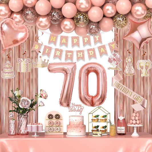 Miidenks rose gold 70th banner adds a festive focal point to the celebration