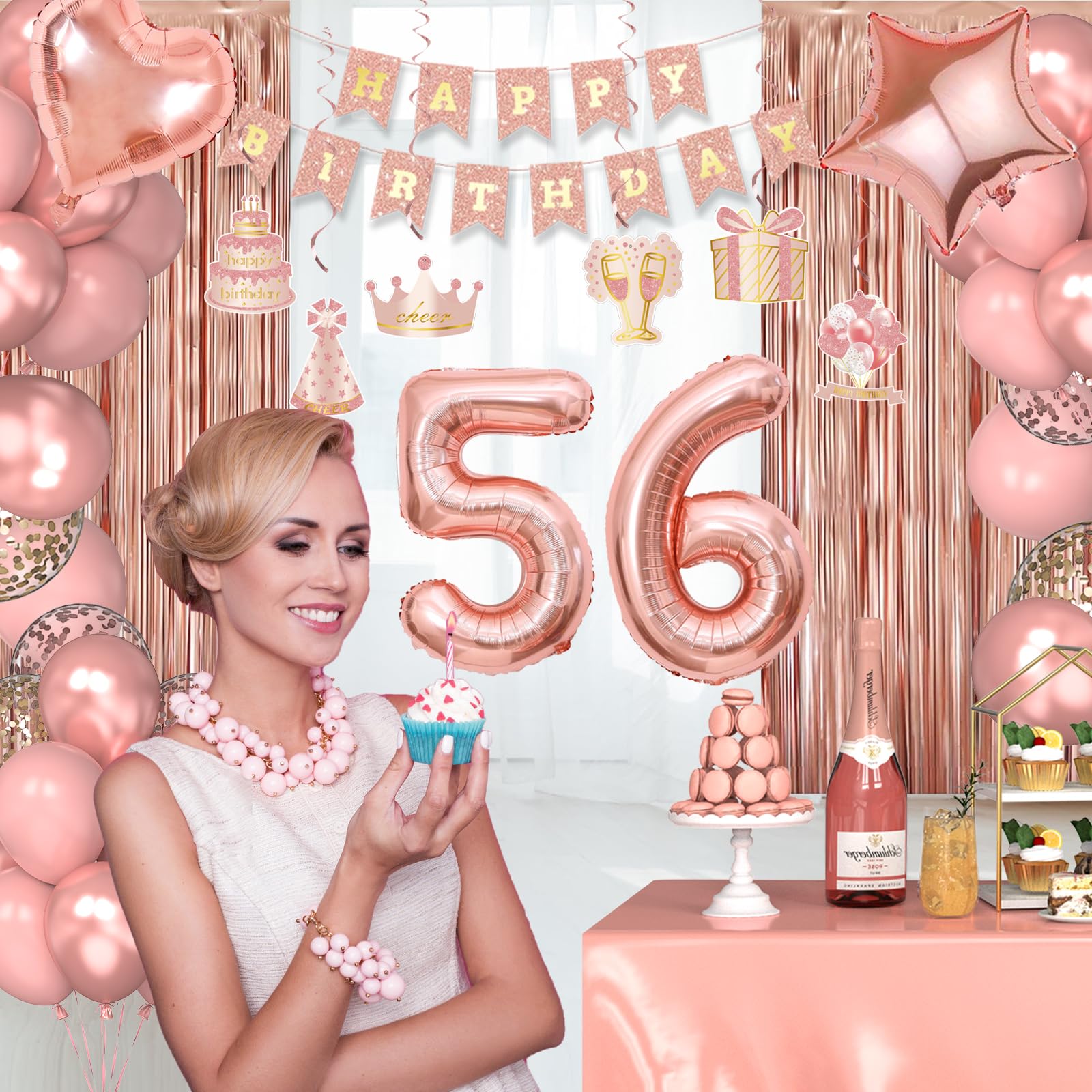 Miidenks rose gold foil balloons add glamorous accents to the display