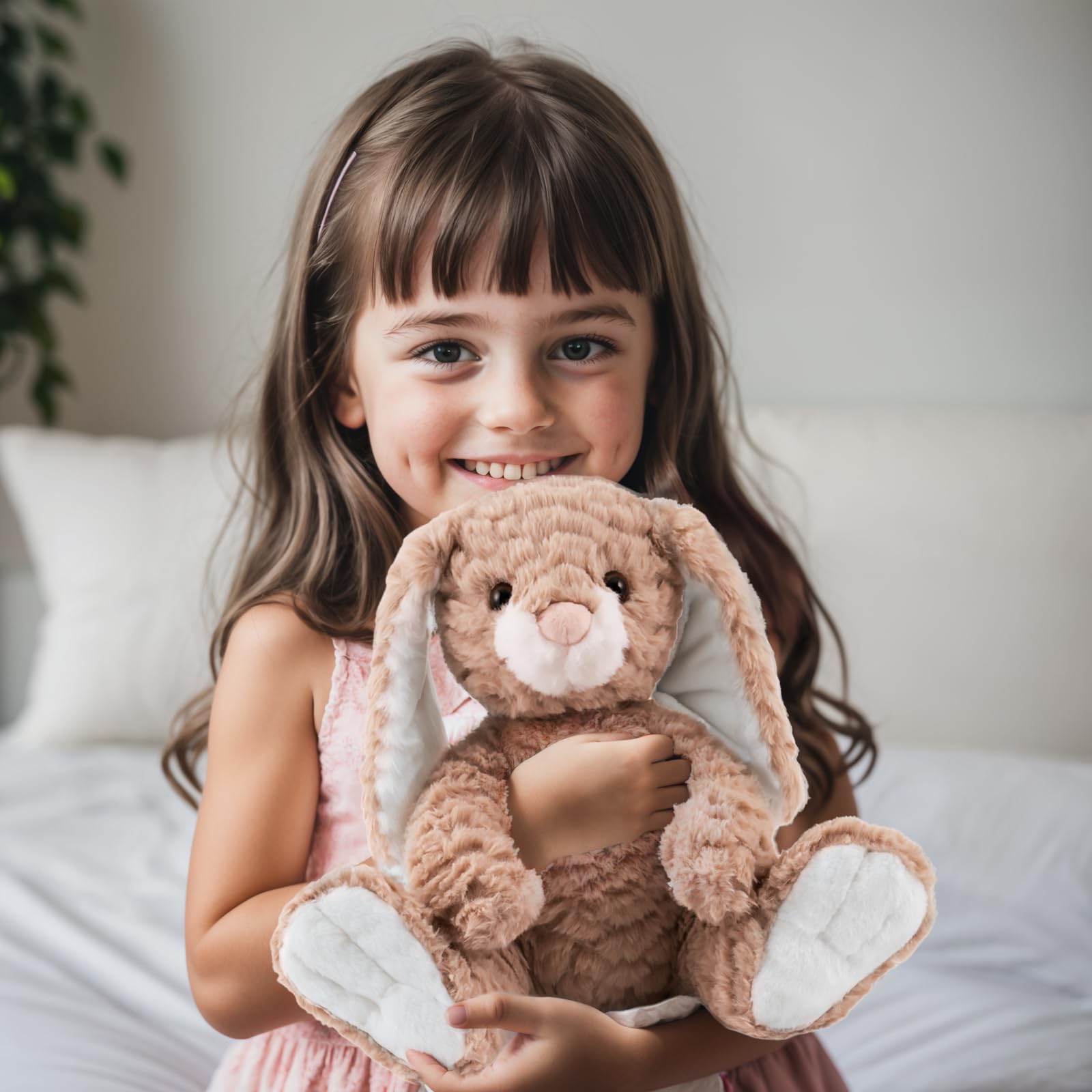 Mikee Fluffie Bunny plush companion aids nap time and bedtime rituals.