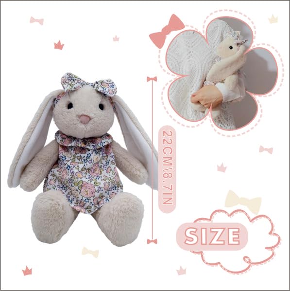 Mikee Fluffie plush bunny with plastic eyes, safe for kids to cuddle.