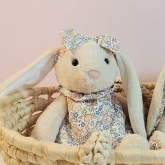 Machine washable Mikee Fluffie bunny for easy care and reuse.