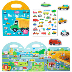 MIKNEKE jelly sticker book cover with vehicles theme for toddlers' travel fun