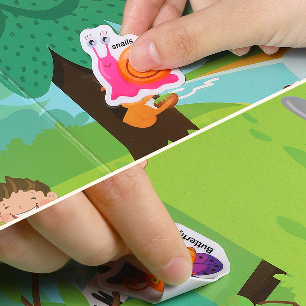 MIKNEKE jelly sticker book interior panels designed for repeat peel-and-stick play