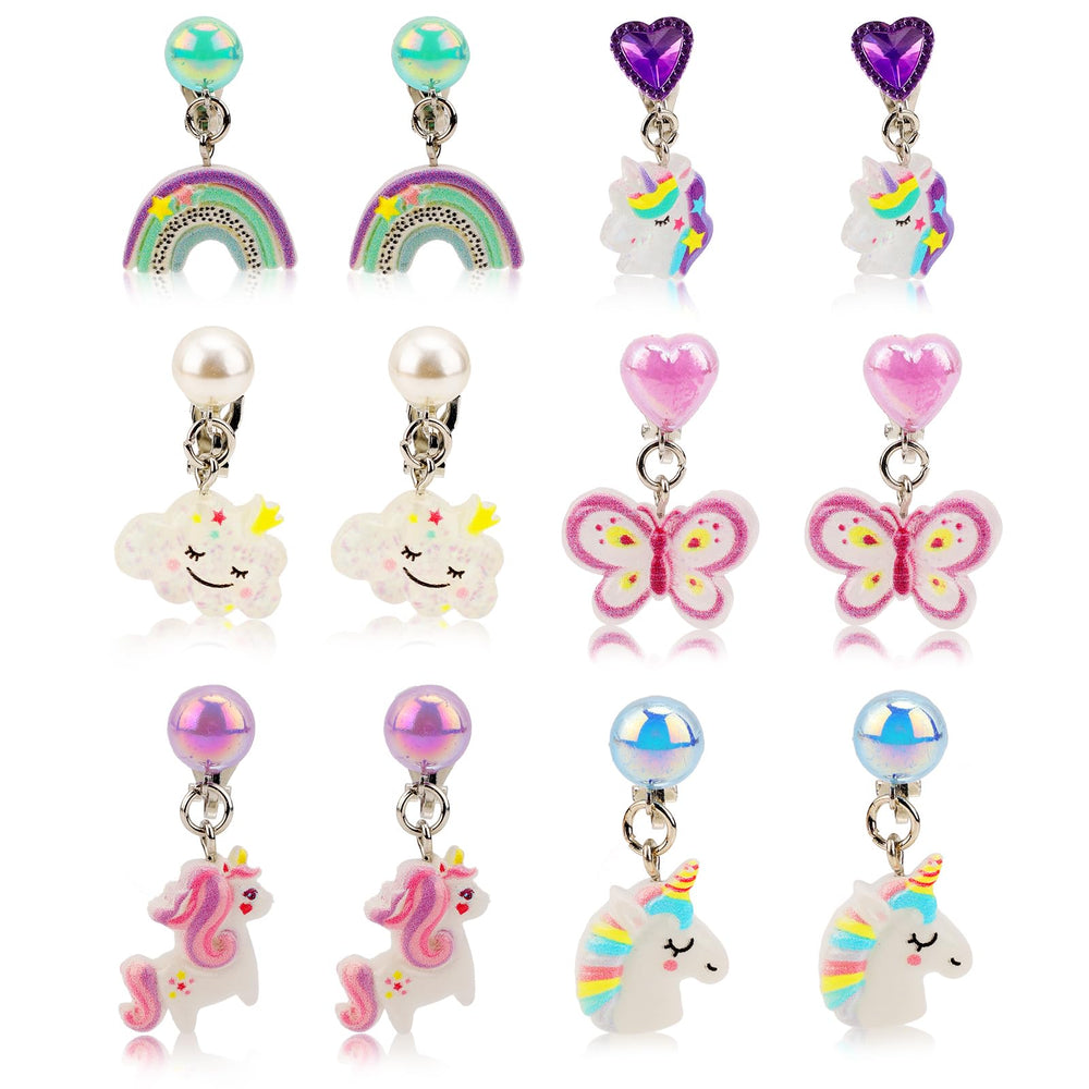 Mikovivi unicorn clip-on earrings with a playful resin design for kids