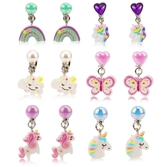 Mikovivi unicorn clip-on earrings with a playful resin design for kids