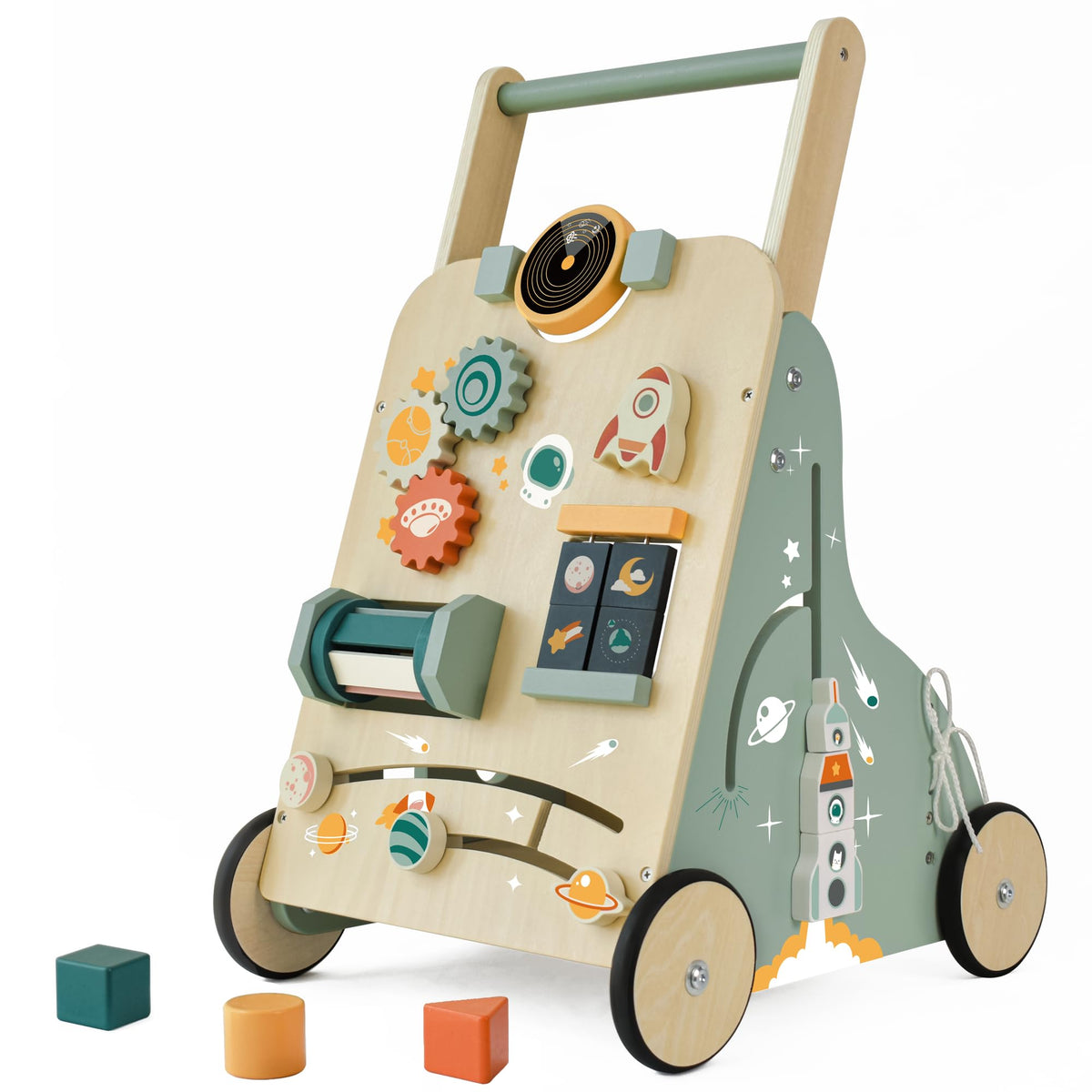 MILEFUN adjustable wooden baby walker for growing toddlers first steps.
