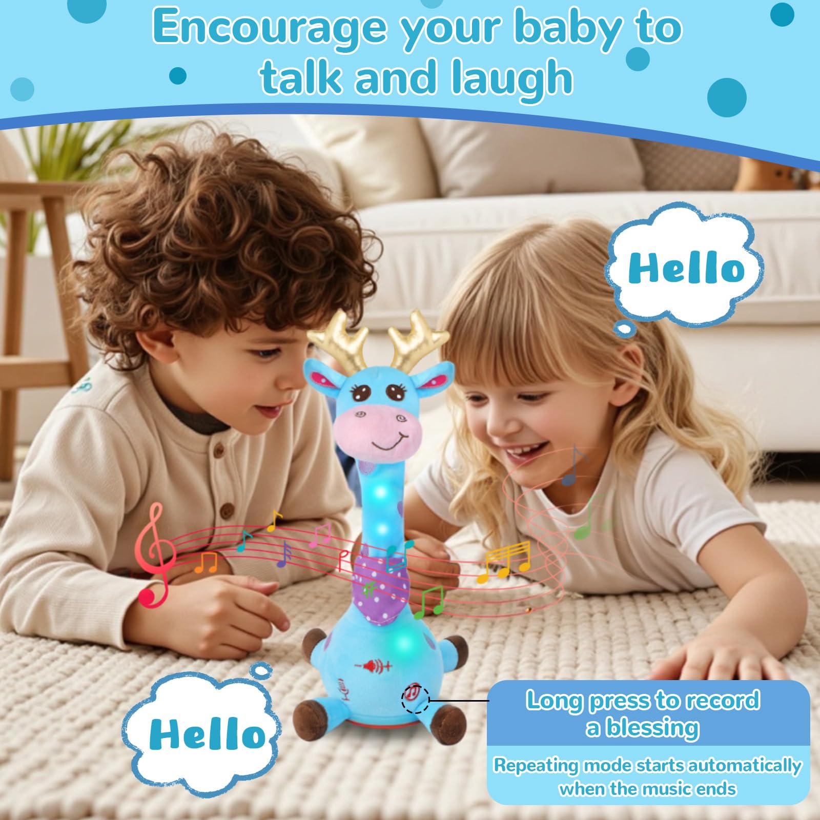 MILEGI Giraffe toy lights on captures baby's attention during tummy time