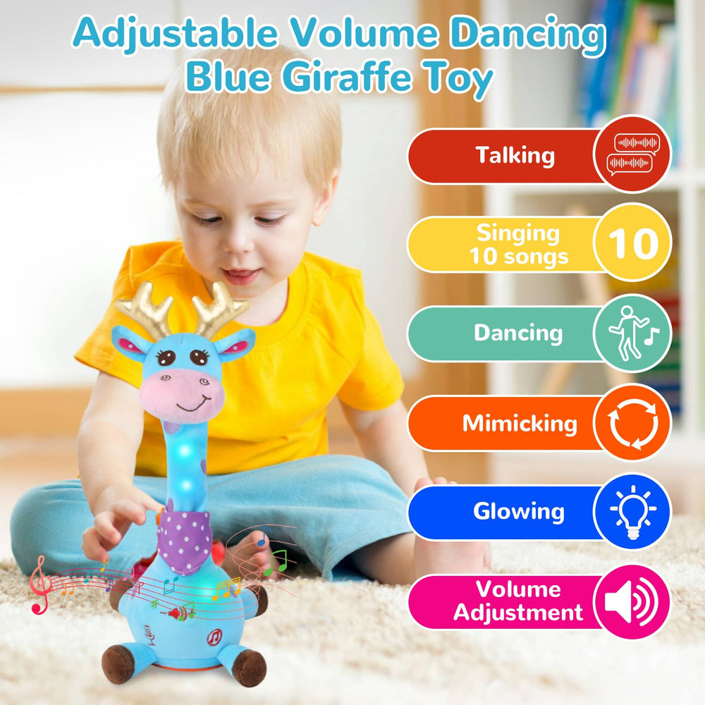 MILEGI Volume adjustment feature on giraffe toy supports calm or active play