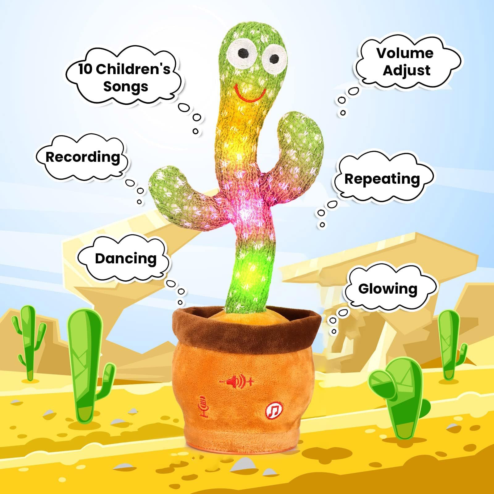 MILEGI cactus toy glows softly for nighttime play and ambience