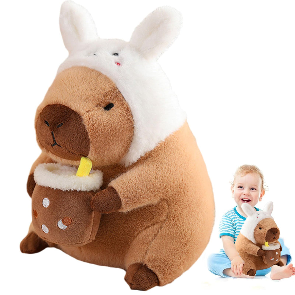 MILEGI capybara plush toy with bunny hood for cozy cuddles