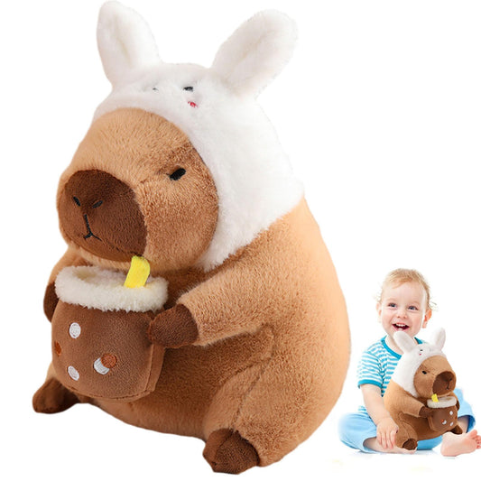 MILEGI capybara plush toy with bunny hood for cozy cuddles