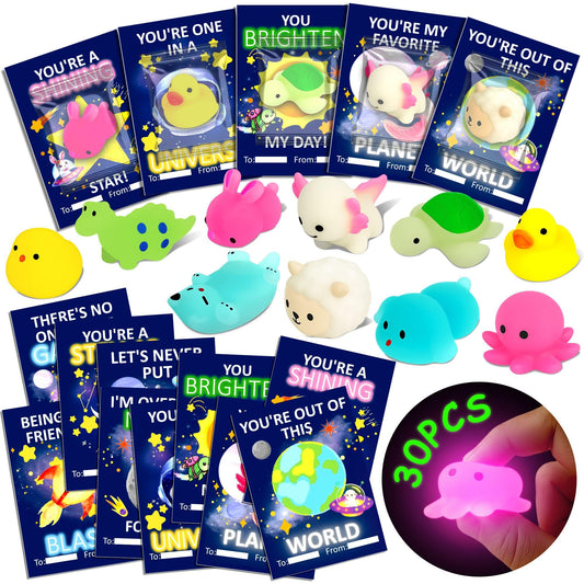 Milianquill Valentine cards with mochi squishies for classroom sharing.