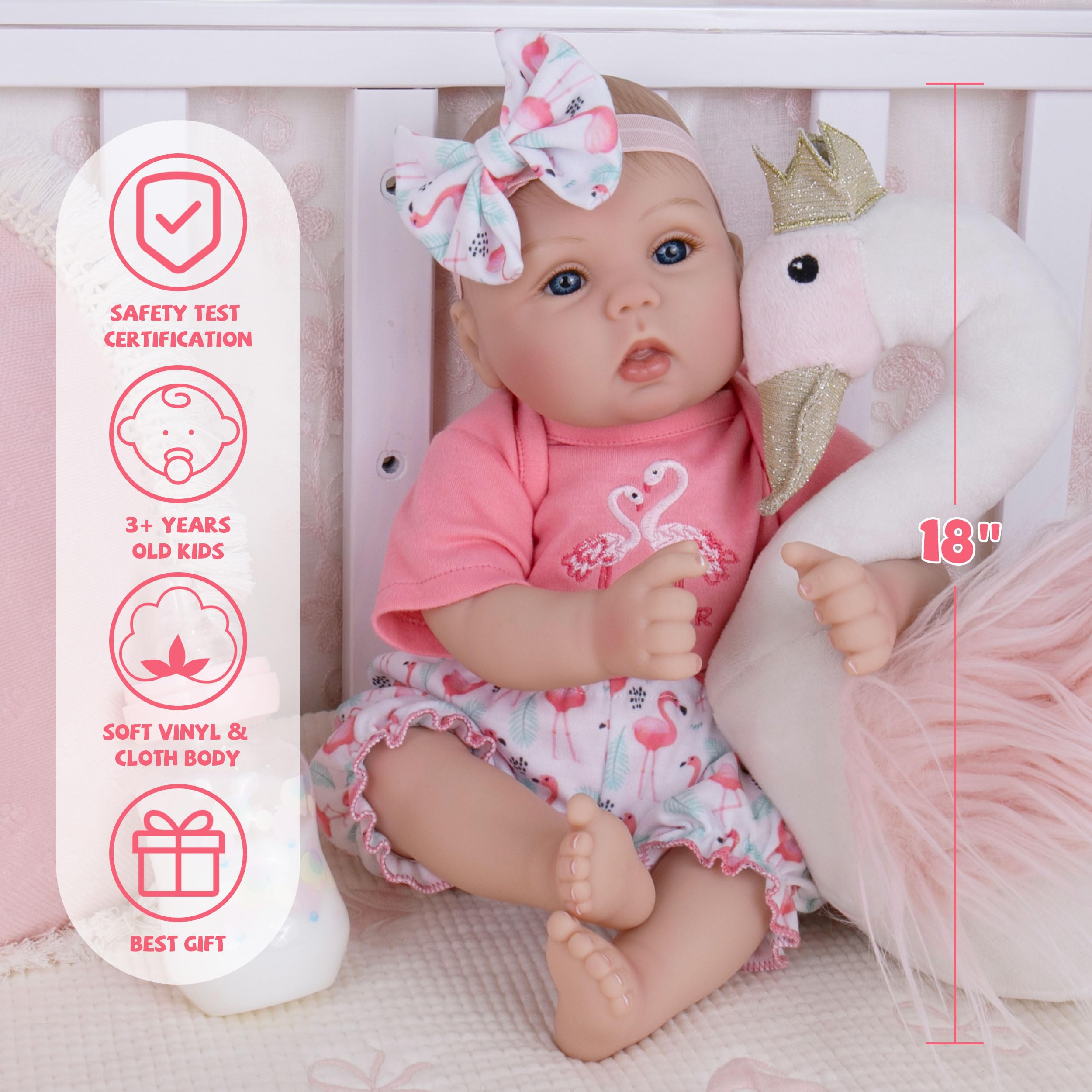Milidool Dressed 18inch baby doll girl in outfit inspires role-play storytelling.