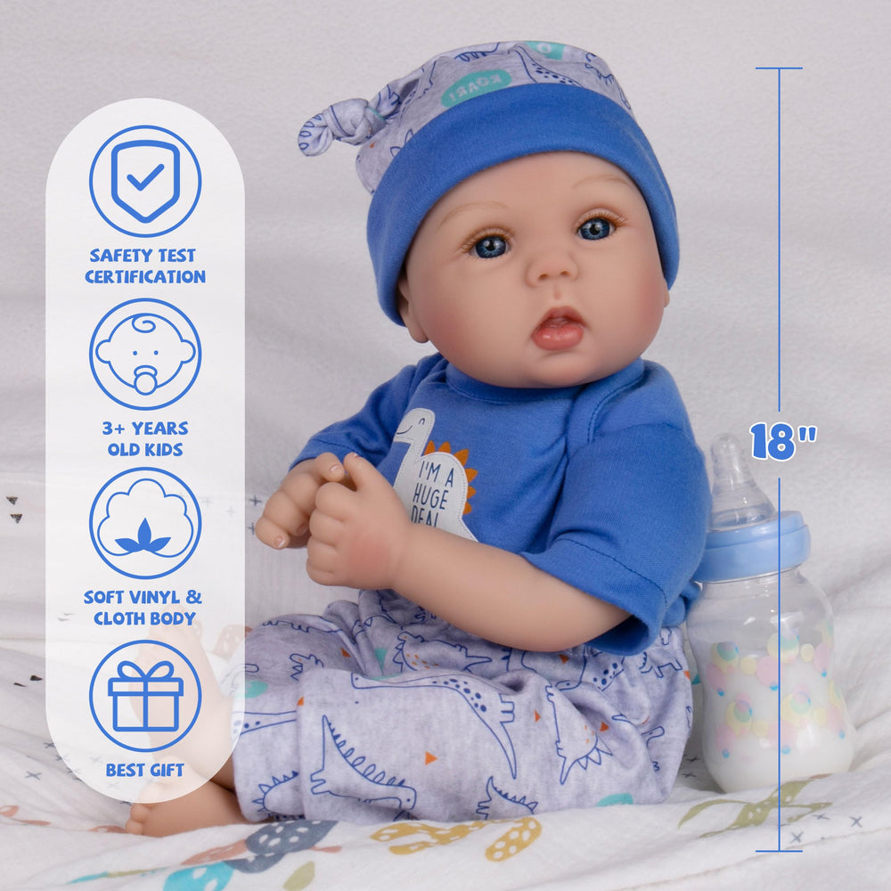 Milidool 18-inch vinyl skin doll simulates newborn feel for gentle handling.