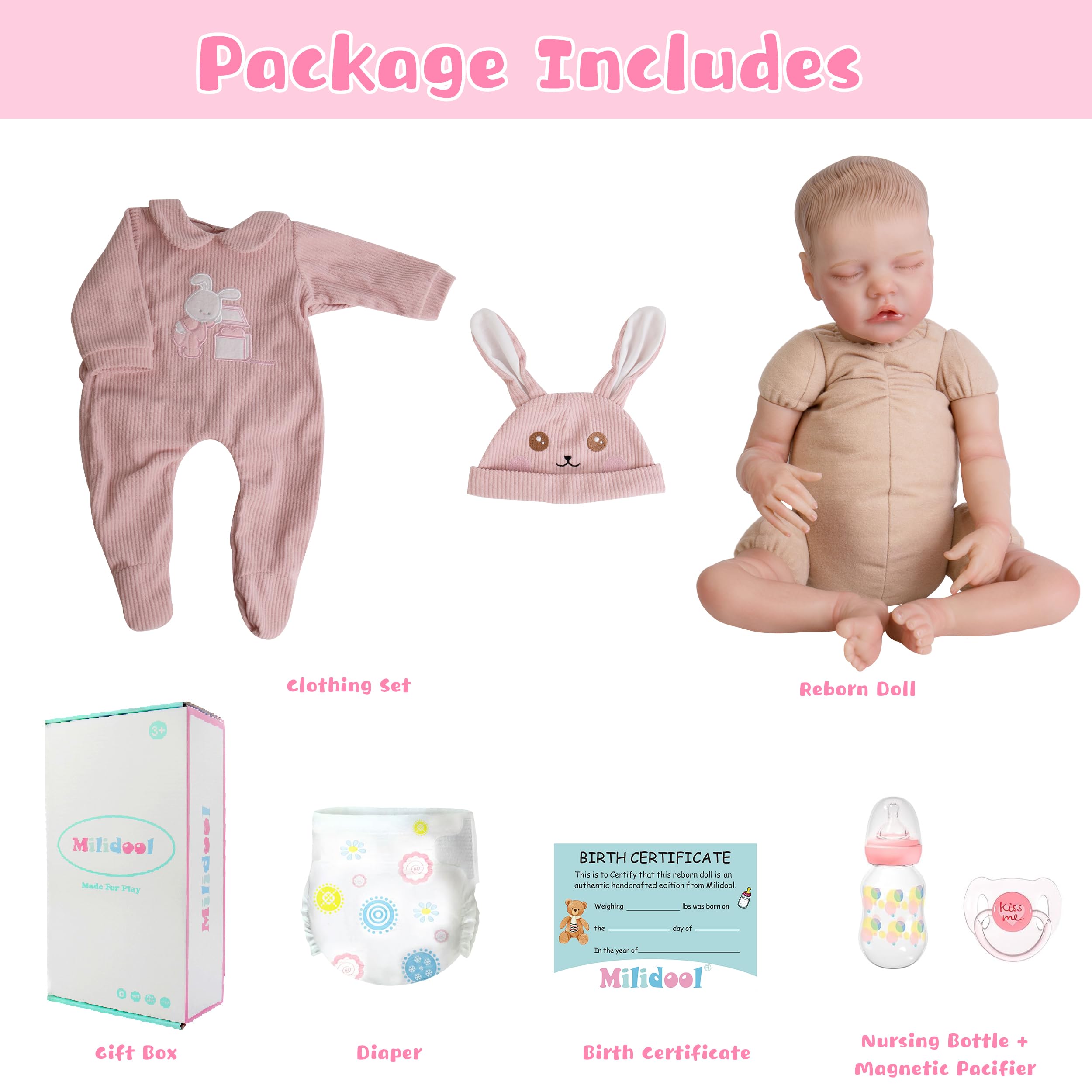 Milidool poseable baby doll in 18-inch size for natural posing.