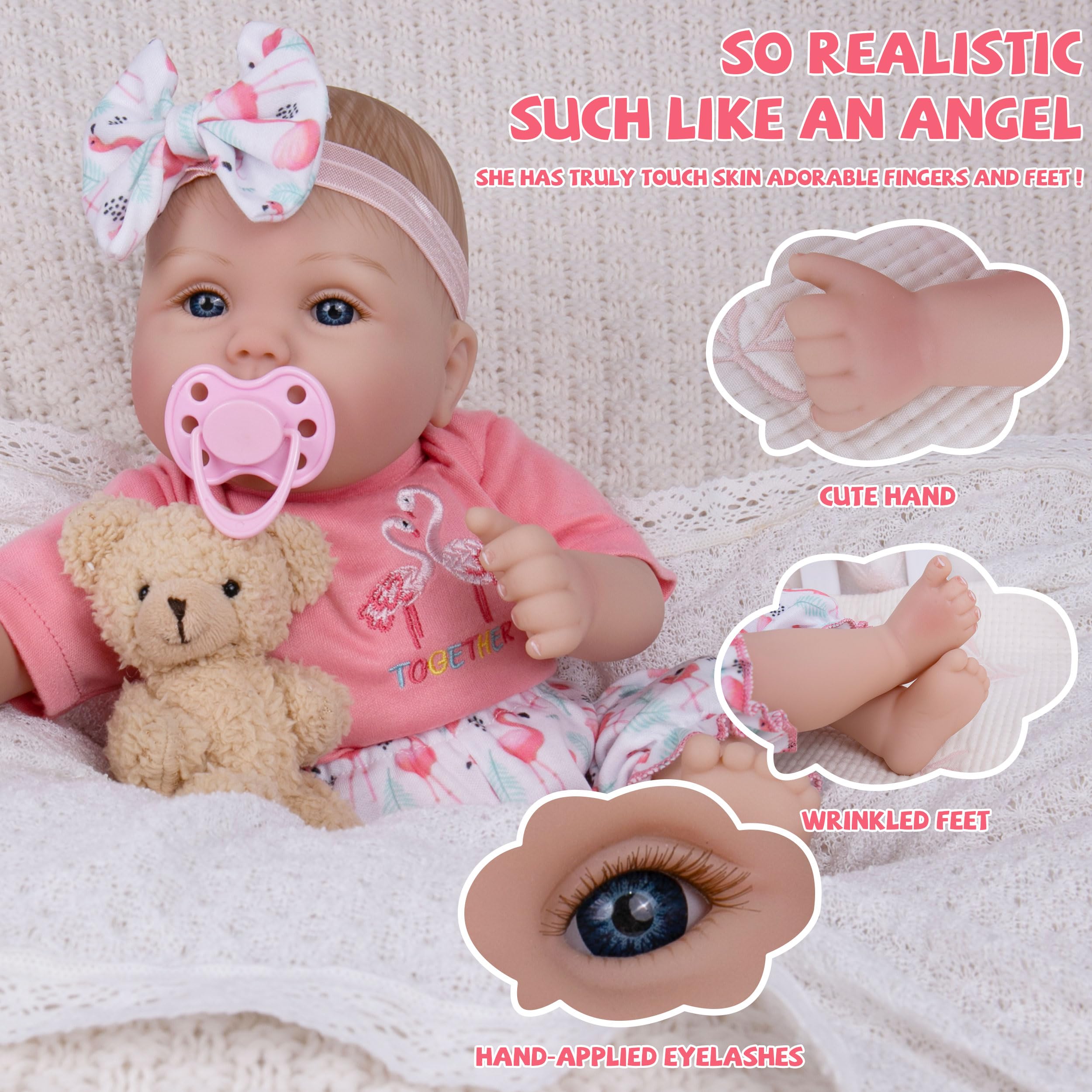 Milidool Realistic skin texture doll girl 18inch enhances lifelike playtime.