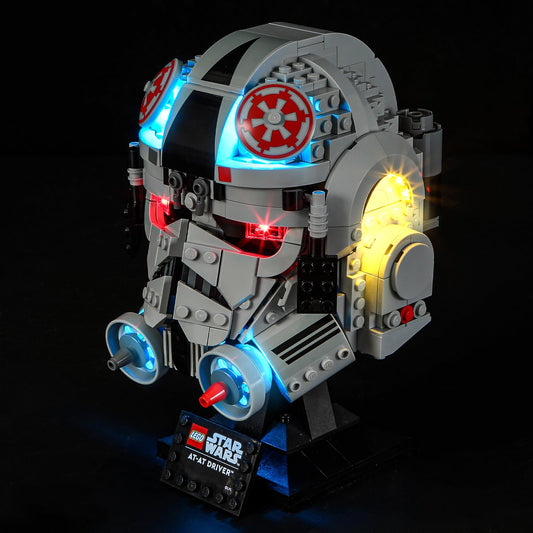 Mililier LED light kit for AT-AT 75429 assembly glows to enhance display.