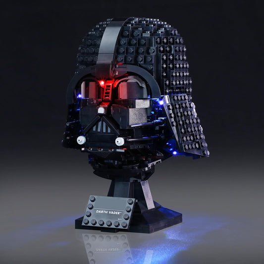 Mililier Darth Vader helmet LED kit lights the front for dramatic display.