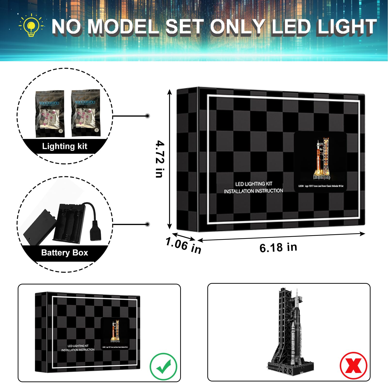 Mililier LED light kit for Lego 10341 Artemis, quick installation video available for faster setup.