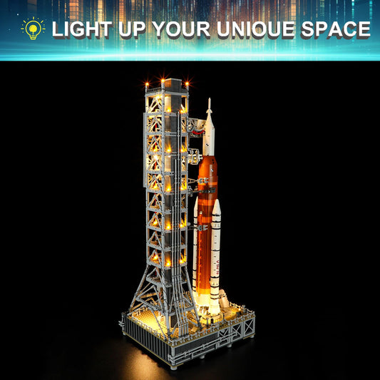 Mililier LED light kit for Lego 10341 Artemis, side-lit setup adds dramatic model depth.