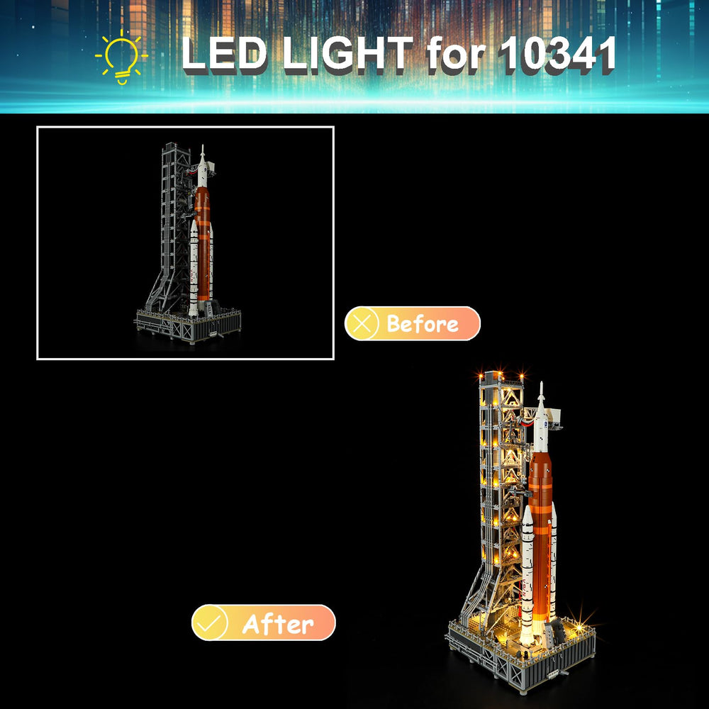 Mililier LED light kit for Lego 10341 Artemis, wiring hidden for clean, clutter-free display.