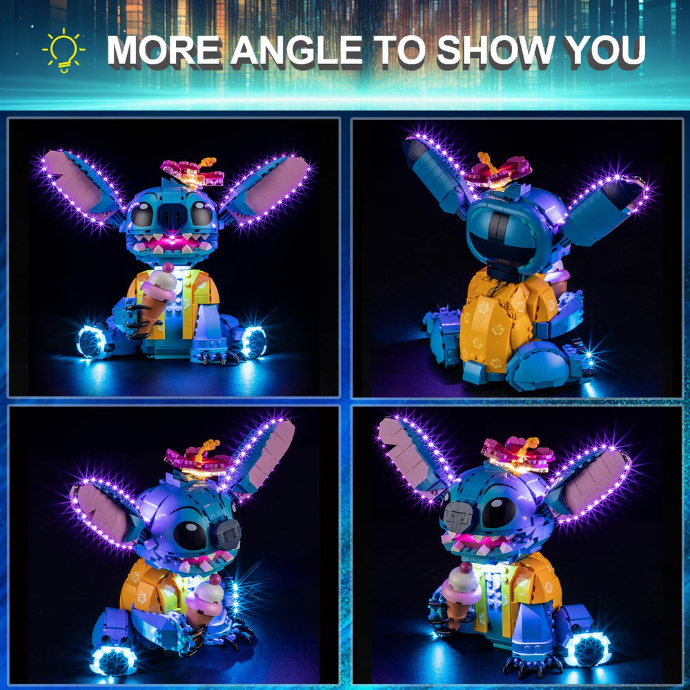 Mililier LED Light Kit for Lego 43249 Stitch power options provide flexible placement with USB or battery.