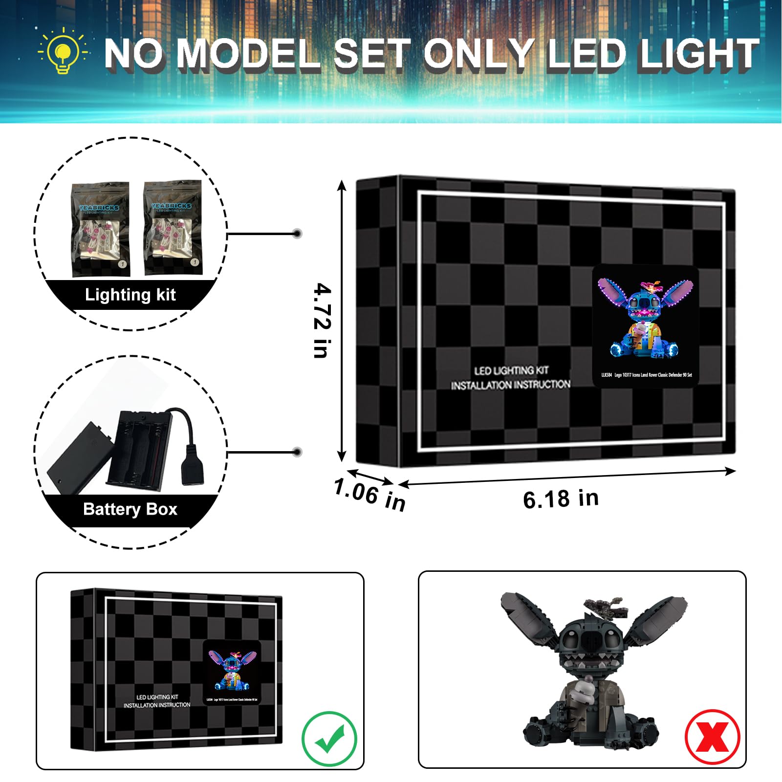 Mililier LED Light Kit for Lego 43249 Stitch soft glow highlights minifigure details during play.