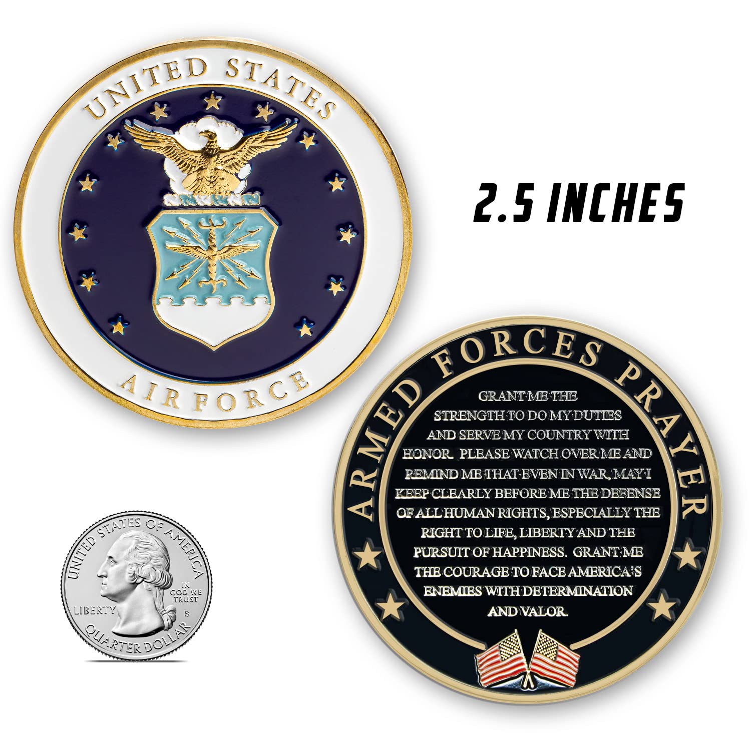 Military Gift Shop Air Force coin back with the Armed Forces Prayer for lasting remembrance.