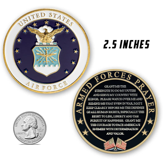 Military Gift Shop Air Force coin back with the Armed Forces Prayer for lasting remembrance.