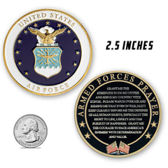 Military Gift Shop Air Force coin back with the Armed Forces Prayer for lasting remembrance.