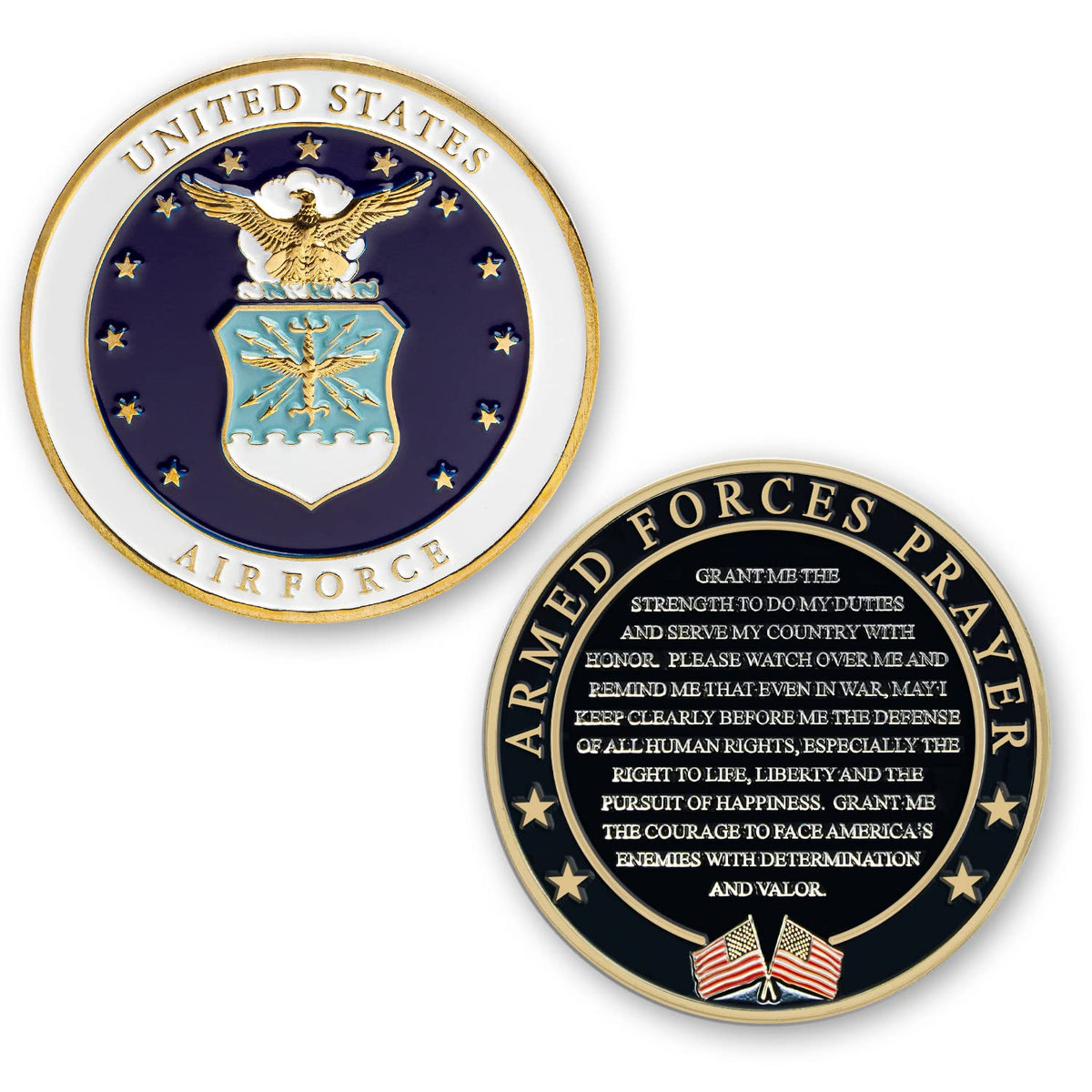 Military Gift Shop Air Force Armed Forces Prayer Coin front emblem highlighting Air Force pride.