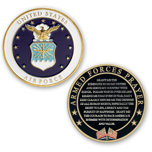 Military Gift Shop Air Force Armed Forces Prayer Coin front emblem highlighting Air Force pride.