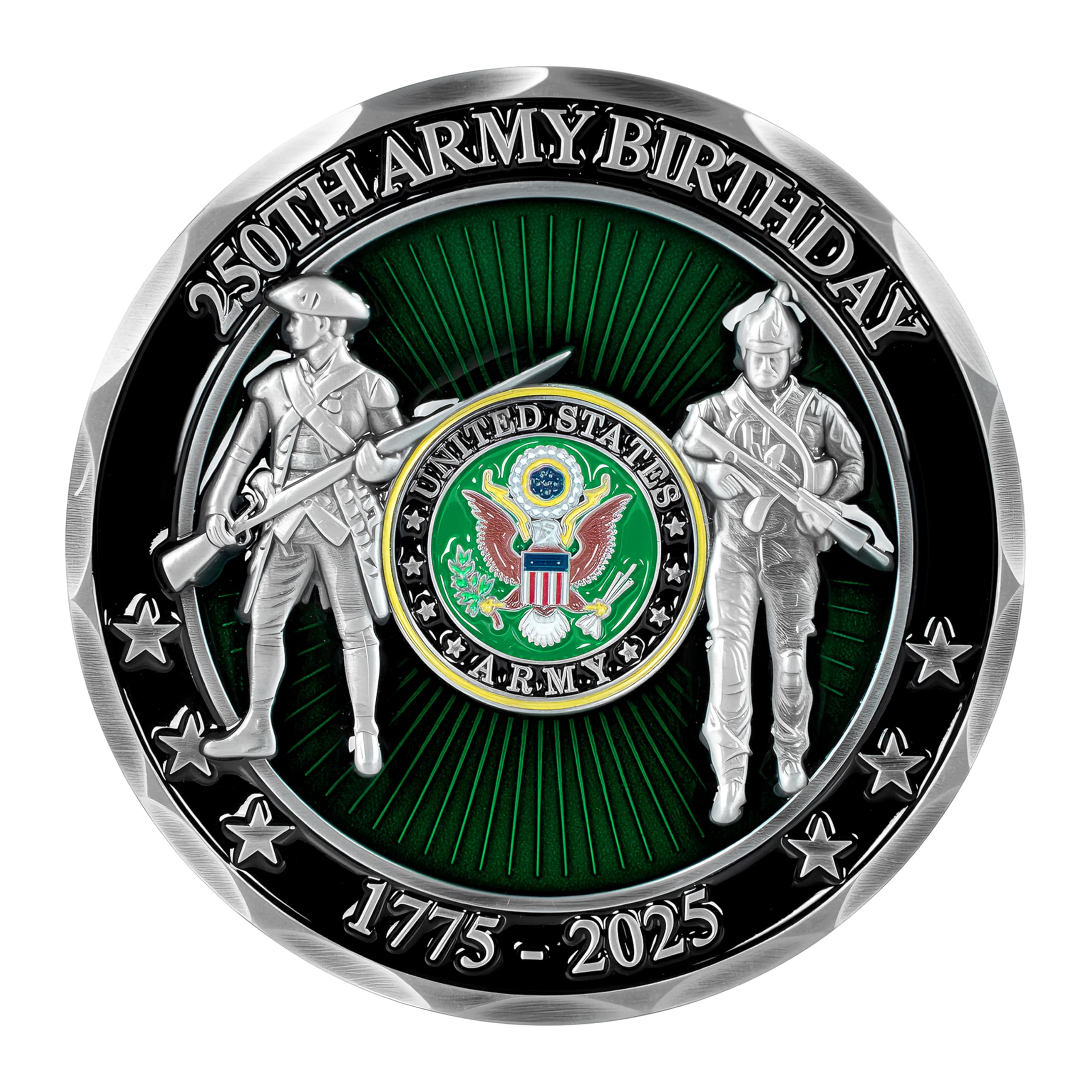 Military Gift Shop Army 250th reverse coin shows past and present service members for collectors