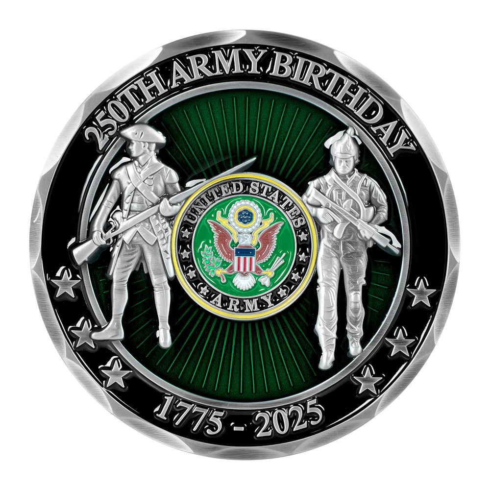 Military Gift Shop Army 250th reverse coin shows past and present service members for collectors