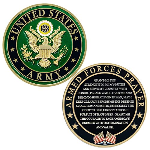 Military Gift Shop Army Valor Prayer Coin front view with emblem, ideal keepsake