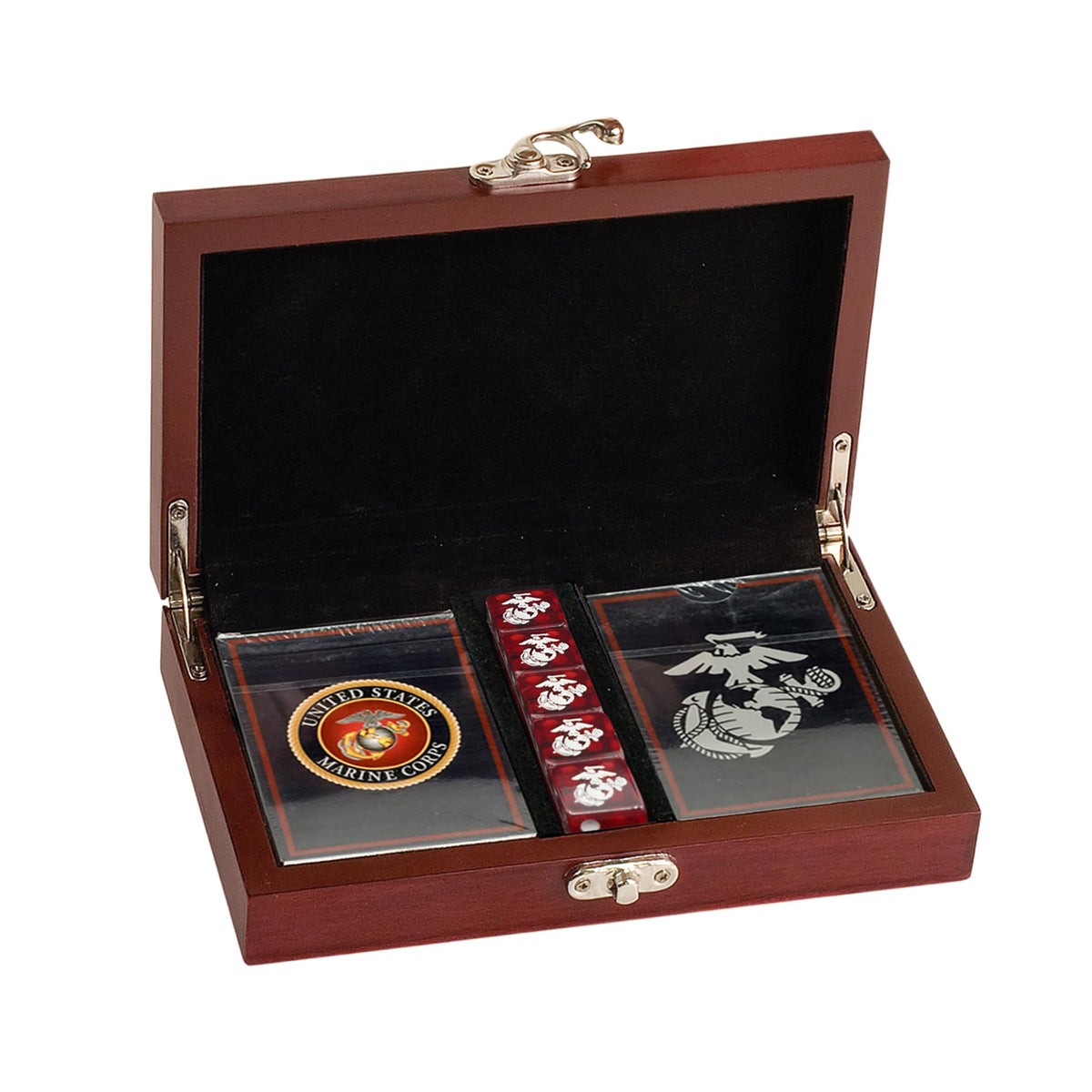 Military Gift Shop Marine Corps Gift Set box with wooden display case.