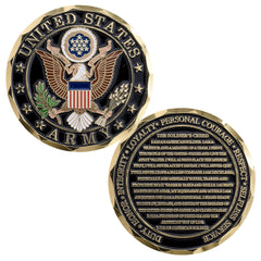 Military Gift Shop Soldier's Creed Coin front view with Army seal, a proud keepsake.