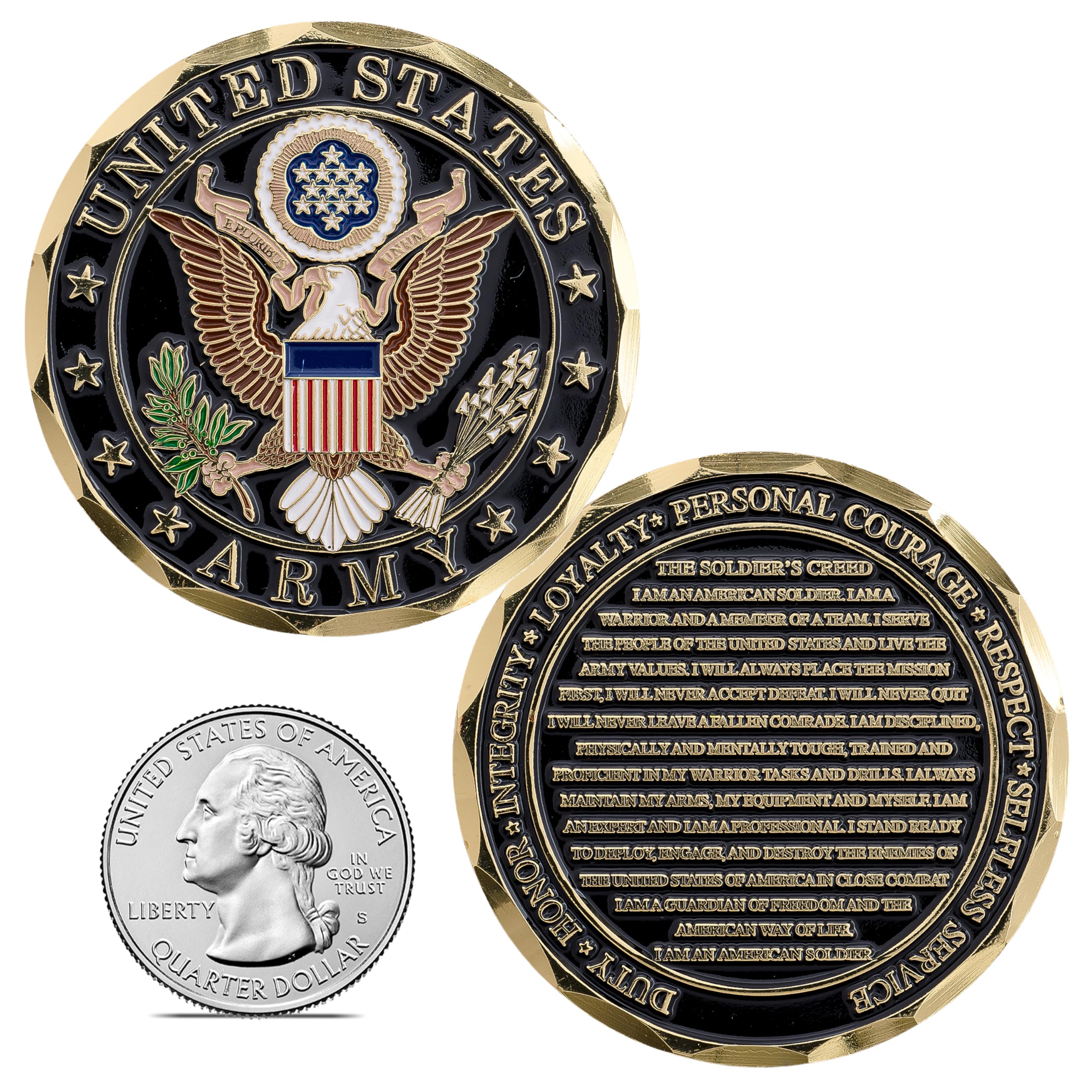 Military Gift Shop Soldier's Creed Coin values detail featuring the Creed motto.