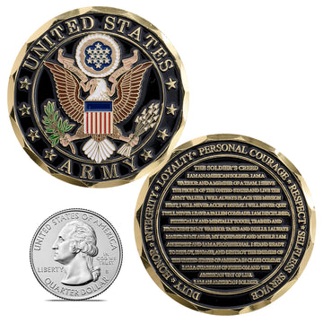 Military Gift Shop Soldier's Creed Coin values detail featuring the Creed motto.