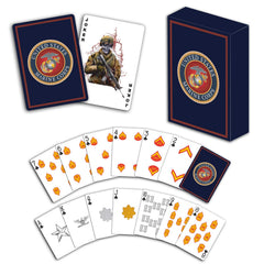 Military Gift Shop USMC playing cards with rank insignia back design for authentic Marine flair.