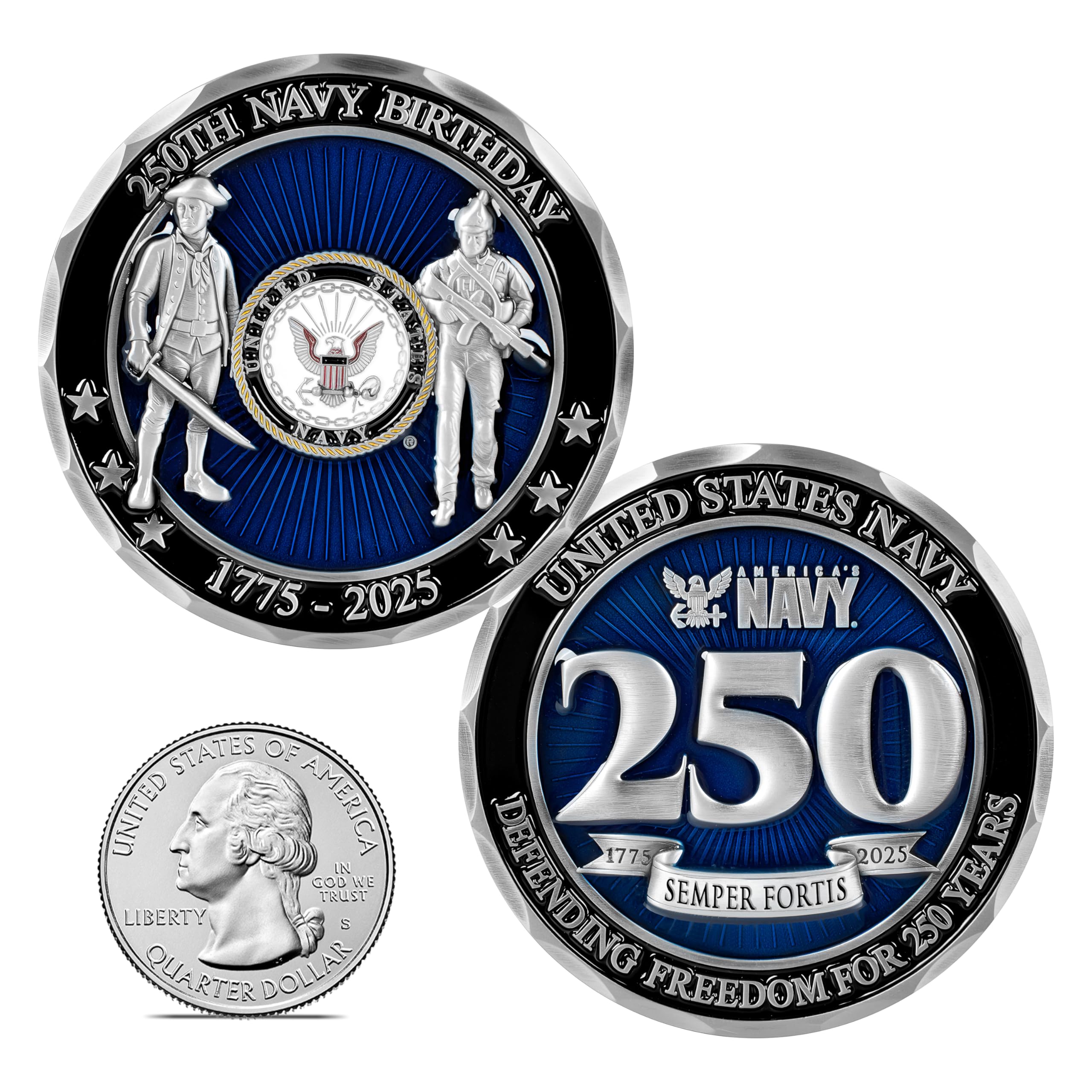 Military Gift Shop USN 250th engraving detail enhances keepsake quality.