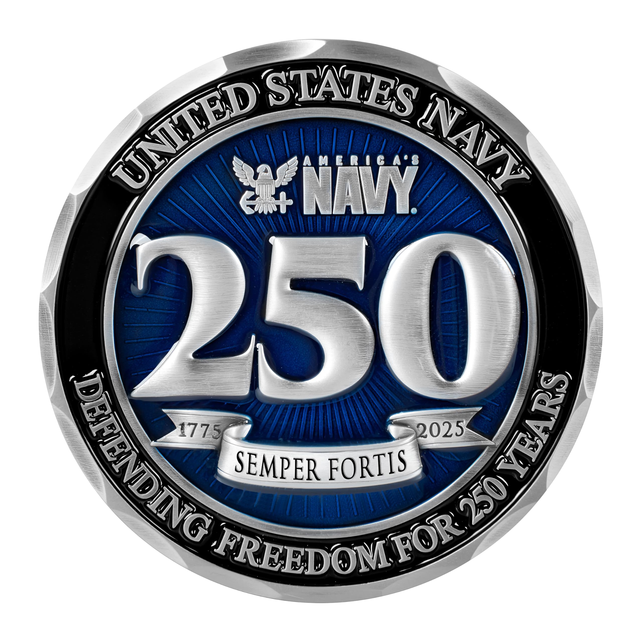 Military Gift Shop USN 250th vivid finish highlights anniversary symbolism.