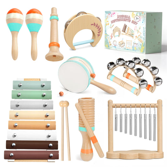 Miljgte toddler wooden musical instruments set, safe materials for creative play.