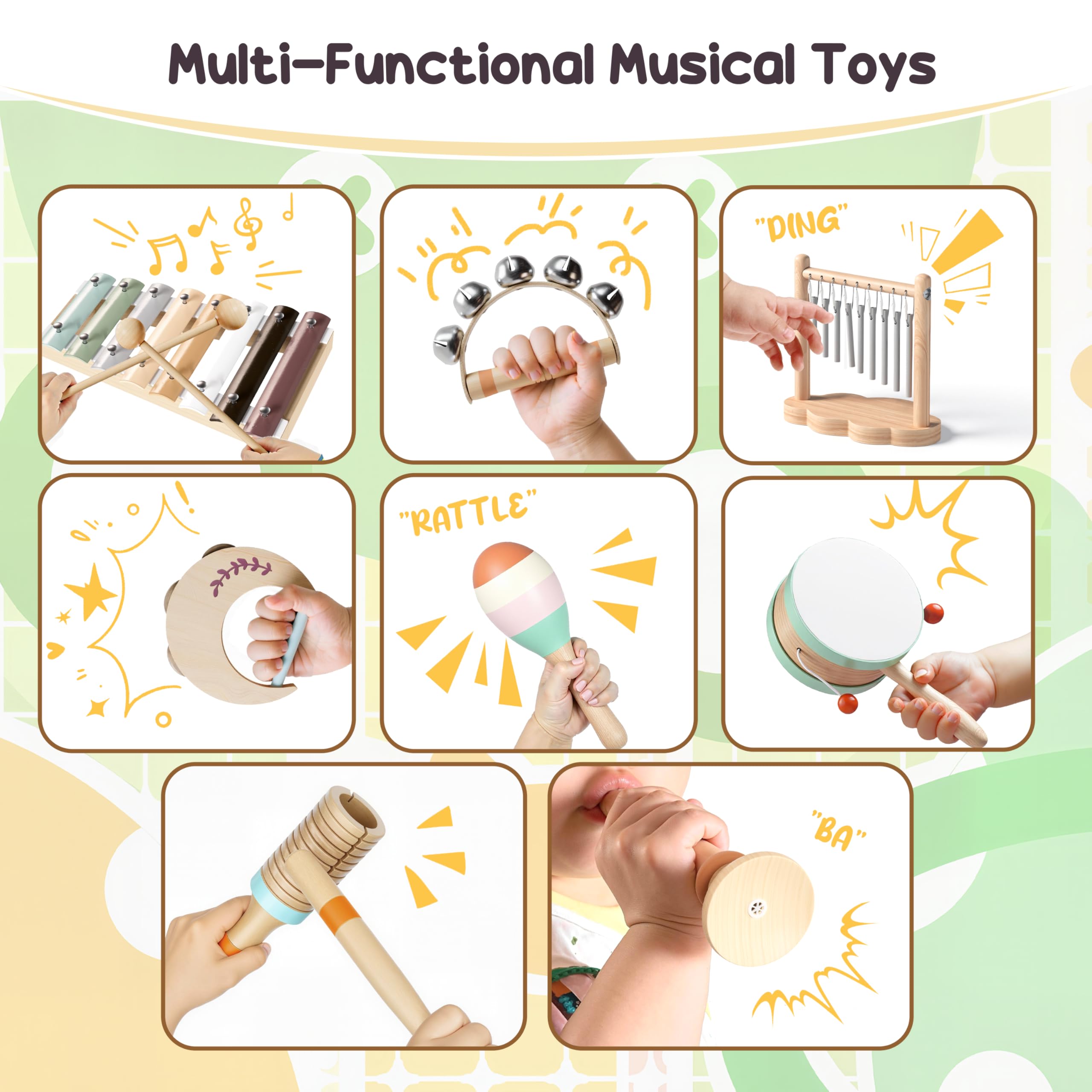 Miljgte wooden percussion instruments showing varied sounds and textures.