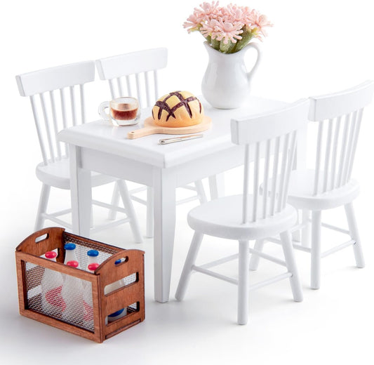 Minamzee 1:12-scale dining table pairs with chairs for proportionate dollhouse fittings.